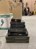 7 miscellaneous Network Switches. Miscellaneous Network switches. Missing some cords.