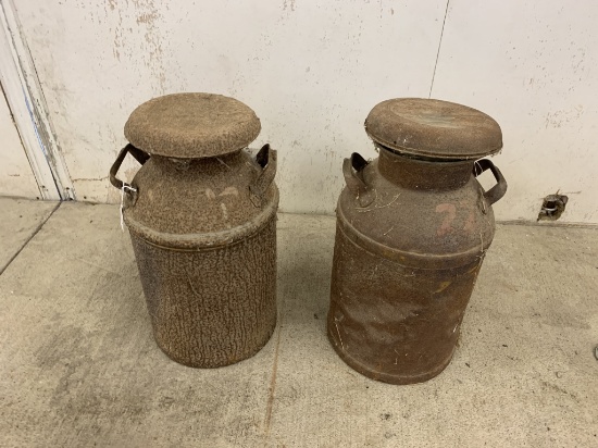 Pair of milk cans with lids