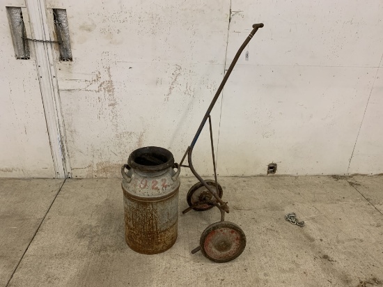 Milk can with lid and cart