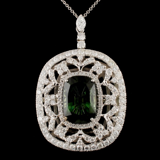 18K Gold 15.19ct Tourmaline & 4.32ctw Diamond Pend