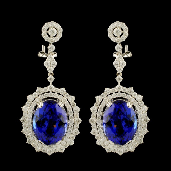 18K Gold 17.46ct Tanzanite & 3.89ctw Diamond Earri