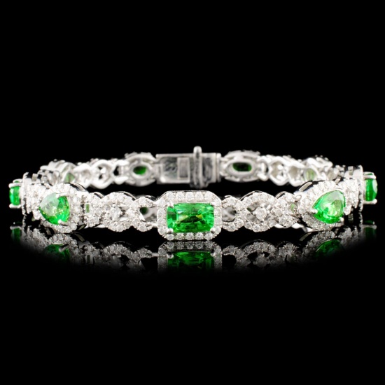 18K Gold 6.47ct Tsavorite & 2.35ctw Diamond Bracel