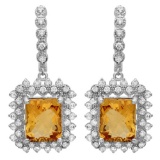 14K Gold 11.50ct Citrine & 2.00ct Diamond Earrings