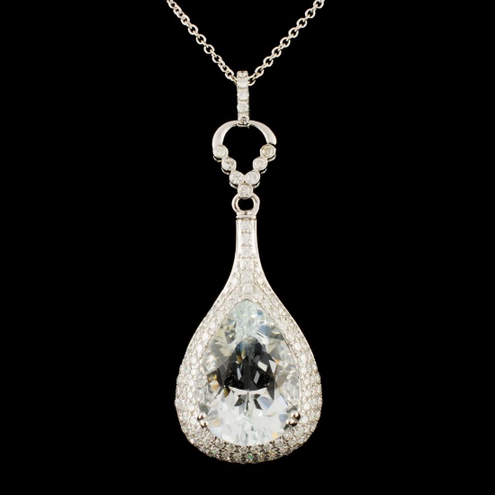 14K Gold 6.99ct Aquamarine & 0.98ctw Diamond Penda