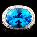 14K Gold 15.00ct Topaz & 0.16ctw Diamond Ring