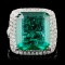18K W Gold 9.87ct Emerald & 1.33ct Diamond Ring