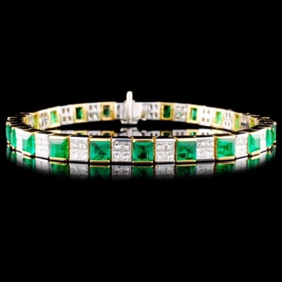 18K Gold 6.21ct Emerald & 3.84ctw Diamond Bracelet