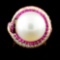 18K Gold 13.50MM Pearl & 0.78ctw Diamond Ring