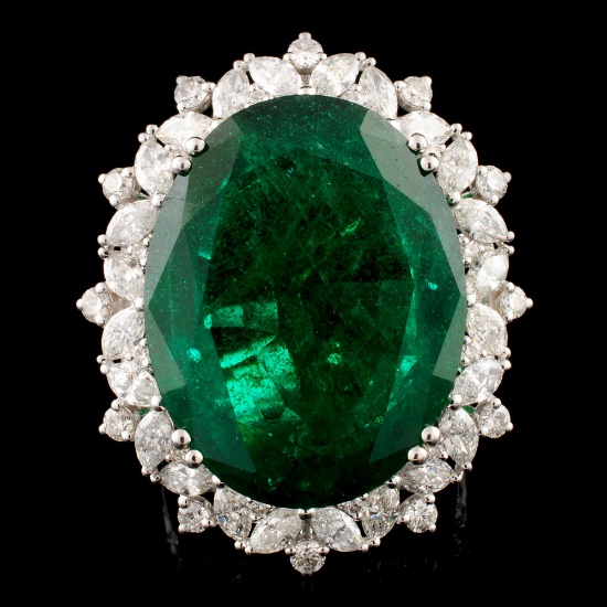 18K Gold 26.43ct Emerald & 2.96ctw Diamond Ring