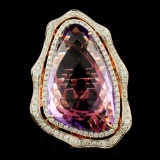 14K Gold 17.57ct Amethyst & 0.98ctw Diamond Ring