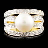 18K Gold 9.00MM Pearl & 0.26ctw Diamond Ring