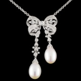 18K Gold 8 x 12MM Pearl & 0.66ctw Diamond Necklace