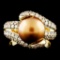 14K Gold 10.50MM Pearl & 1.68ctw Diamond Ring