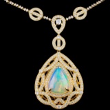 18K Gold 15.00ct Opal & 4.60ctw Diamond Necklace