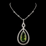 14K White Gold 9.29ct Peridot & 1.95ct Diamond Nec