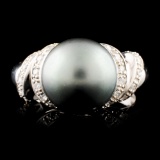 14K Gold 10.50MM Pearl & 0.28ctw Diamond Ring