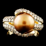 14K Gold 10.50MM Pearl & 1.68ctw Diamond Ring