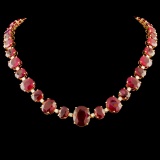 14K Gold 158.00ctw Ruby & 1.45ctw Diamond Necklace