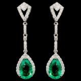 18K Gold 6.25ctw Emerald & 1.15ctw Diamond Earring