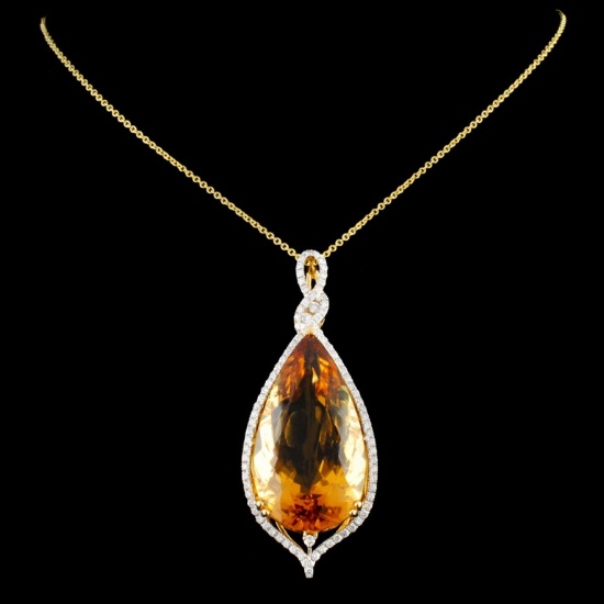 14K Gold 41.37ct Citrine & 1.05ctw Diamond Pendant