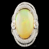 18K Gold 14.30ct Opal & 3.02ctw Diamond Ring