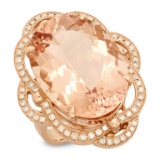 14K Gold 21.00ct Morganite & 0.75ct Diamond Ring