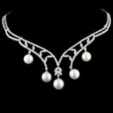 14K Gold 10-12MM Pearl & 2.41ctw Diamond Necklace