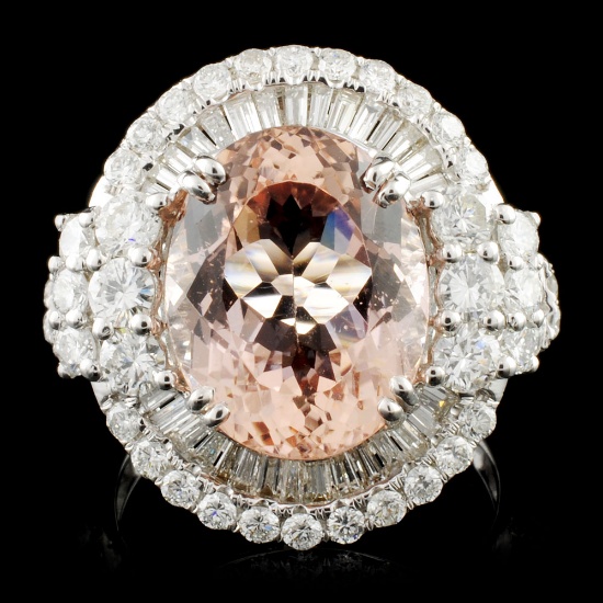 18K Gold 5.74ct Morganite & 1.89ctw Diamond Ring