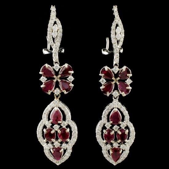 18K Gold 4.15ct Ruby & 1.27ctw Diamond Earrings