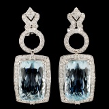 14K Gold 27.02ct Aquamarine & 1.85ctw Diamond Earr