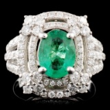 14K Gold 1.26ct Emerald & 1.28ctw Diamond Ring