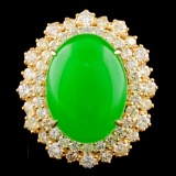 14K Gold 8.10ct Jade & 1.71ctw Diamond Ring