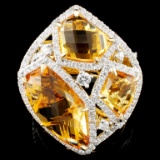 14K Gold 8.24ct Citrine & 0.99ctw Diamond Ring