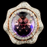 14K Gold 8.25ct Amethyst & 0.90ctw Diamond Ring