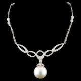 14K Gold 14MM Pearl & 1.58ctw Diamond Necklace