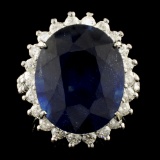 14K Gold 17.15ct Sapphire & 1.25ctw Diamond Ring