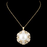 18K Gold 14.00MM Pearl & 2.26ctw Diamond Pendant