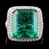 18K W Gold 9.87ct Emerald & 1.33ct Diamond Ring