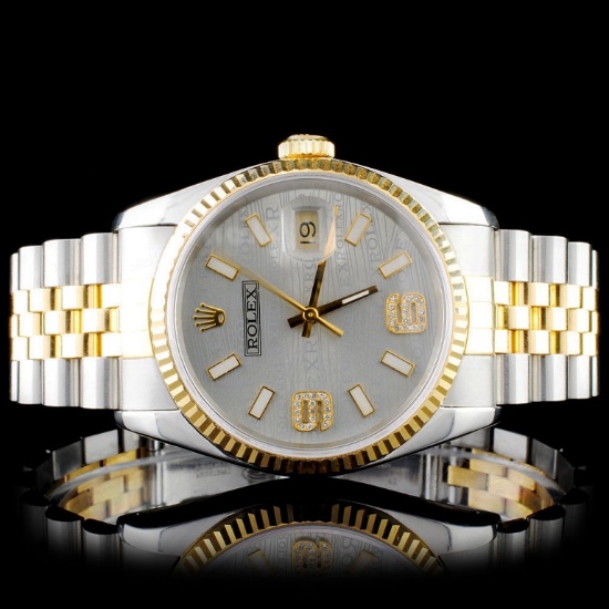 Rolex YG/SS 36MM DateJust Diamond Wristwatch