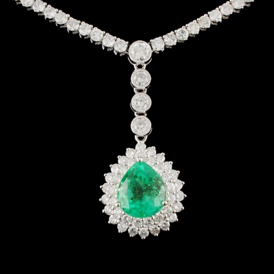 18K Gold 3.56ct Emerald 10.52ctw Diamond Necklace