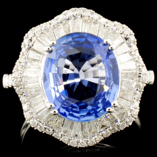 18K Gold 3.81ct Sapphire & 1.18ctw Diamond Ring