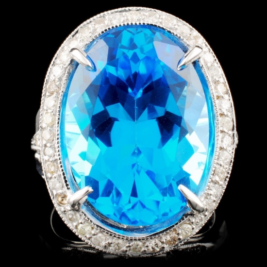 18K Gold 14.85ct Topaz & 0.66ctw Diamond Ring