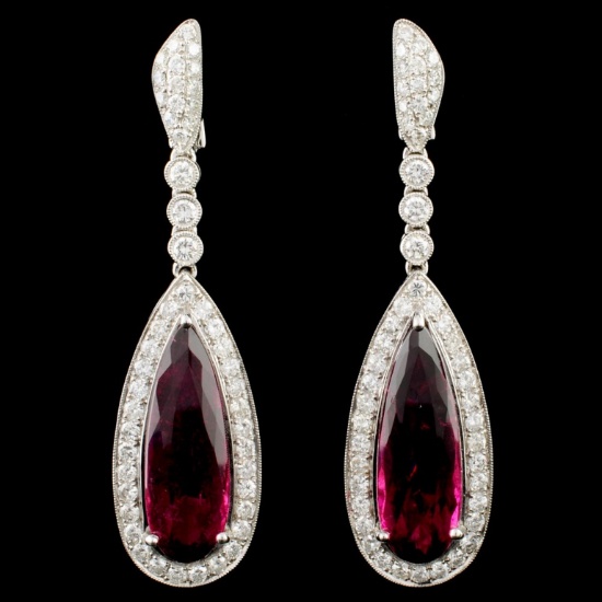 18K Gold 15.24ct Tourmaline & 2.77ctw Diamond Earr