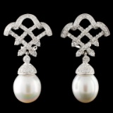 14K Gold 12.00mm Pearl & 1.12ctw Diamond Earrings