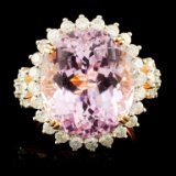 14K Gold 17.00ct Kunzite & 1.32ctw Diamond Ring