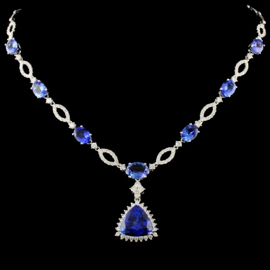 18K Gold 15.47ct Tanzanite & 2.37ctw Diamond Neckl