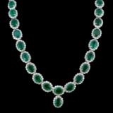 14K Gold 41.47ct Emerald & 10.92ct Diamond Necklac