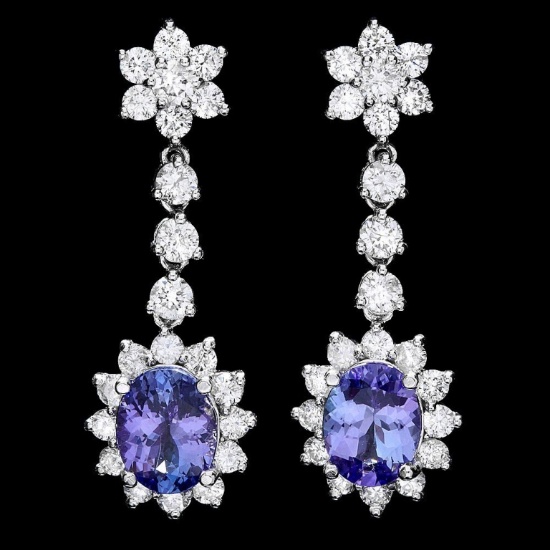 14k Gold 4.00ct Tanzanite & 3.00ct Diamond Earrin