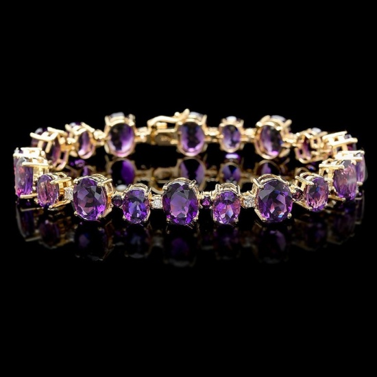 14k Gold 40.00ct Amethyst & 1.00ct Diamond Bracel