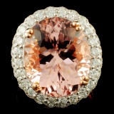 14K Gold 12.26ct Morganite & 1.40ctw Diamond Ring